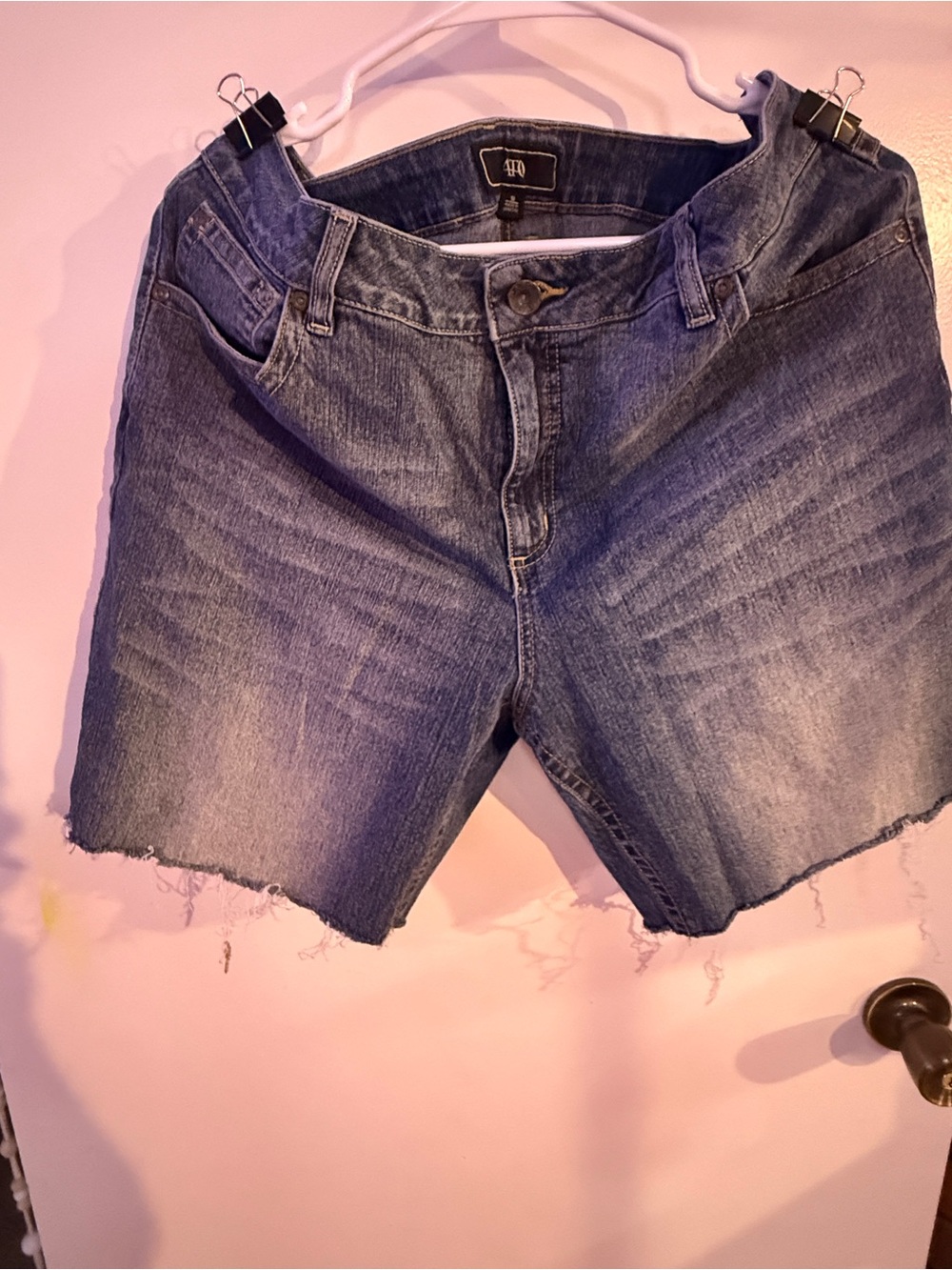Cato Mid-Blue Frayed Hem Denim Shorts